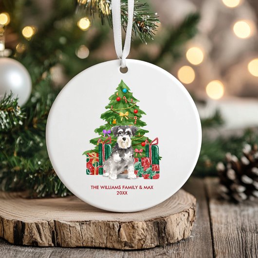 Miniatuur Schnauzer Hond Familie Kerstmis Keramisch Ornament