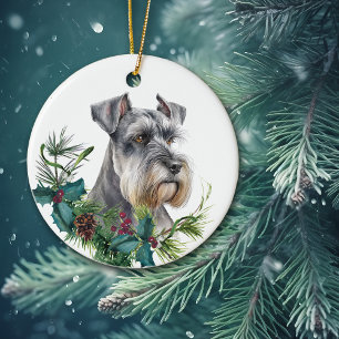 Miniatuur Schnauzer Hondenportret Holly krans Keramisch Ornament