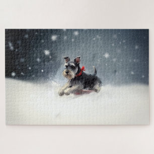 Miniatuur Schnauzer Kerst sneeuw winter Legpuzzel