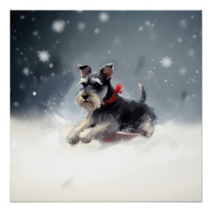 Miniatuur Schnauzer Kerst sneeuw winter Perfect Poster