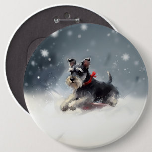Miniatuur Schnauzer Kerst sneeuw winter Ronde Button 6,0 Cm