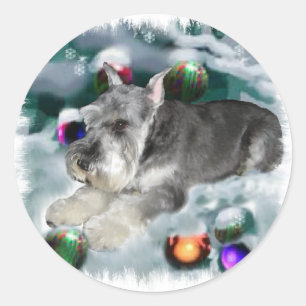 Miniatuur Schnauzer-kerstcadeautjes Ronde Sticker