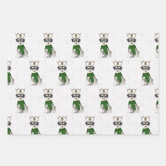 Miniatuur Schnauzer Kersthond en Green Pset Inpakpapier Vel (Voorkant 2)