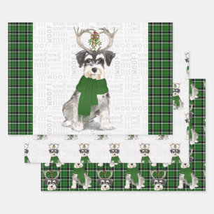 Miniatuur Schnauzer Kersthond en Green Pset Inpakpapier Vel