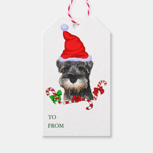 Miniatuur Schnauzer Kerstmis Cadeaulabel (Voorkant)