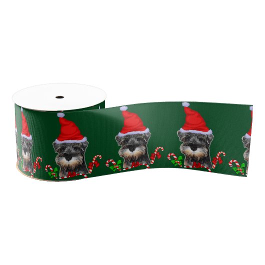 Miniatuur Schnauzer Kerstmis Grosgrain Lint (Spoel)