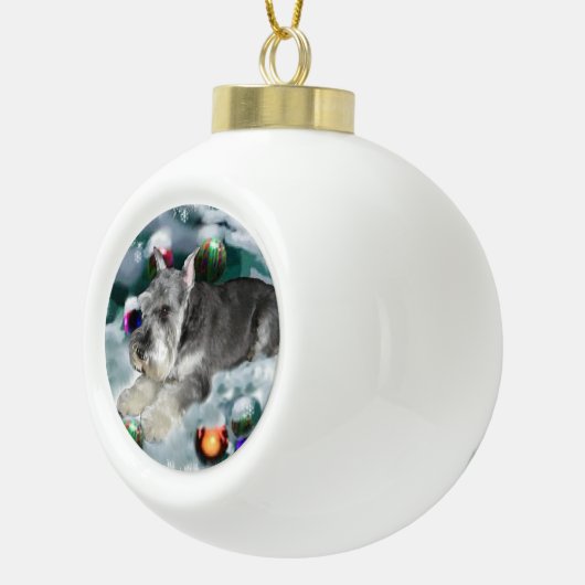 Miniatuur Schnauzer Kerstmis Keramische Bal Ornament (Rechts)