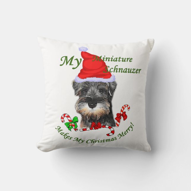 miniatuur Schnauzer Kerstmis Kussen (Voorkant)