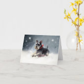 Miniatuur Schnauzer Kerstsneeuw winter Kaart (Gele Bloem)
