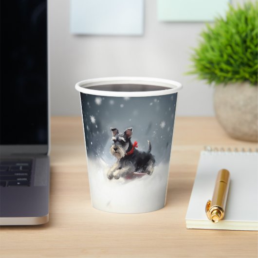 Miniatuur Schnauzer Kerstsneeuw winter Papieren Bekers (Insitu)