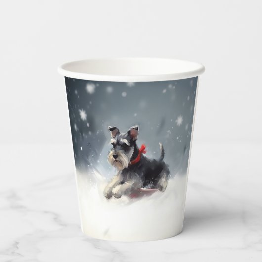 Miniatuur Schnauzer Kerstsneeuw winter Papieren Bekers (Achterkant)