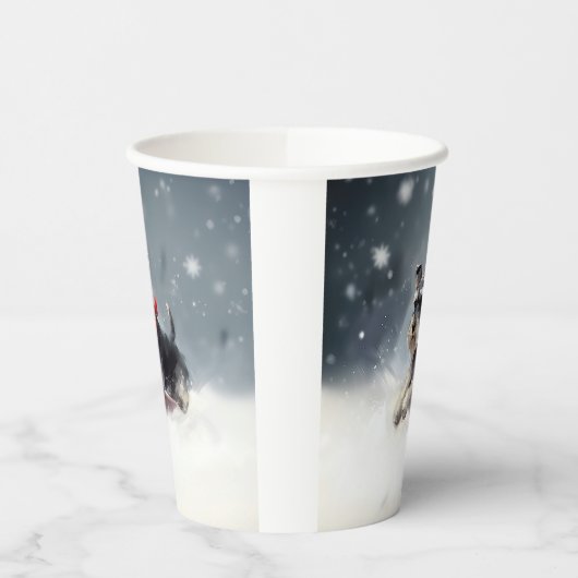 Miniatuur Schnauzer Kerstsneeuw winter Papieren Bekers (Links)