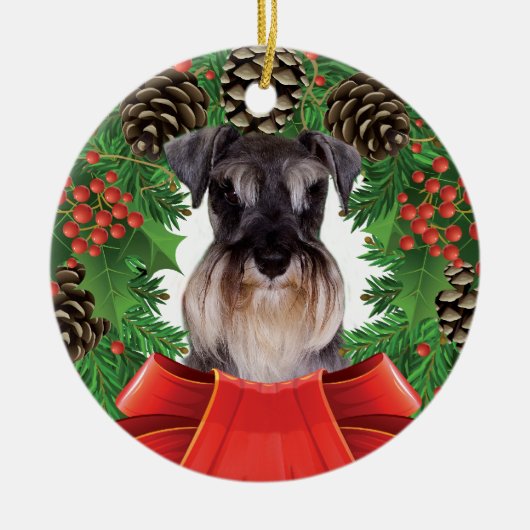 Miniatuur Schnauzer kerstversiering Keramisch Ornament (Voorkant)
