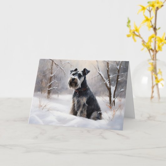 Miniatuur Schnauzer Laat Het Sneeuw Kerstmis Kaart (Gele Bloem)