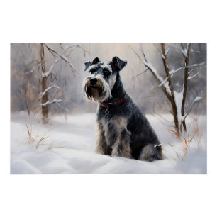 Miniatuur Schnauzer Laat Het Sneeuw Kerstmis Perfect Poster