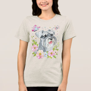 Miniatuur Schnauzer Mozaïek kunst Tri-Blend Shirt