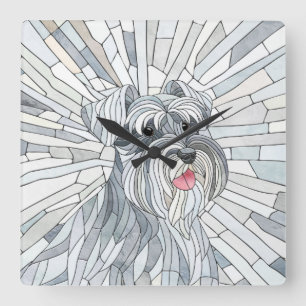 Miniatuur Schnauzer Mozaïek kunst Vierkante Klok
