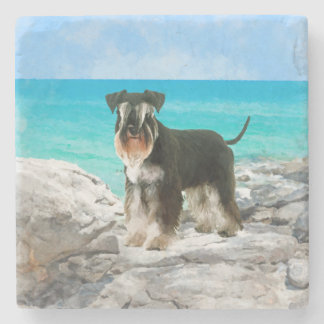 Miniatuur Schnauzer op de Waterverf van het strand Stenen Onderzetter