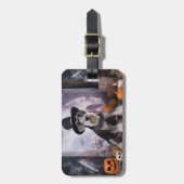 Miniatuur Schnauzer Pompoenen Halloween Scary Bagagelabel (Voorkant verticaal)