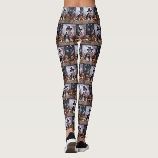 Miniatuur Schnauzer Pompoenen Halloween Scary Leggings (Achterkant)