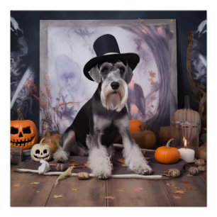 Miniatuur Schnauzer Pompoenen Halloween Scary Perfect Poster