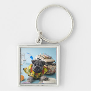 Miniatuur Schnauzer Puppy and Summer Vacation Sleutelhanger
