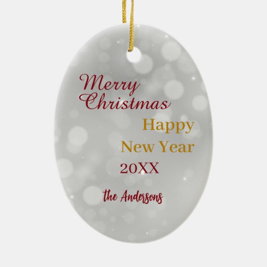 Miniatuur Schnauzer verpakt in kerstverlichting Keramisch Ornament (Achterkant)