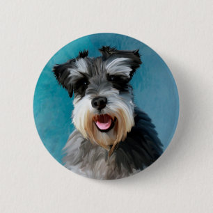 Miniatuur Schnauzer Water Color Art Painting Ronde Button 5,7 Cm