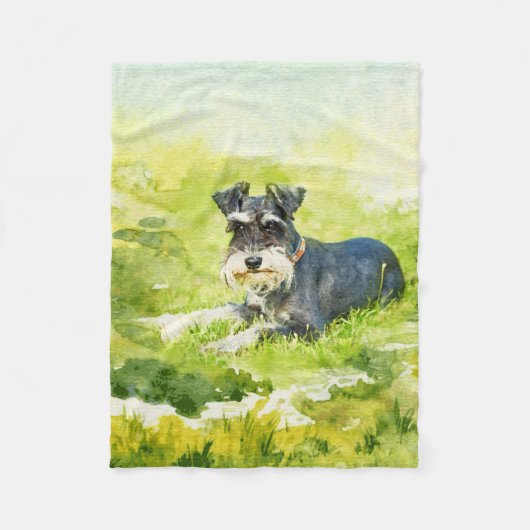 Miniatuur Schnauzer Waterverf Digital Art Fleece Deken (Voorkant)