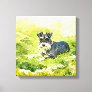 Miniatuur Schnauzer Waterverf digitale kunst Canvas Afdruk