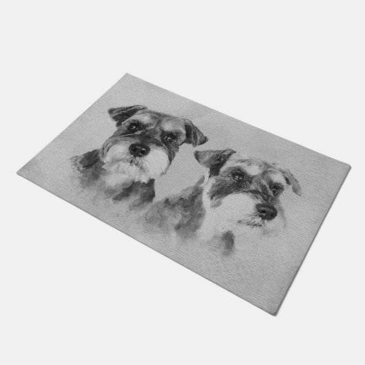 Miniatuur Schnauzers Grayscale Digital art Deurmat (Schuin)