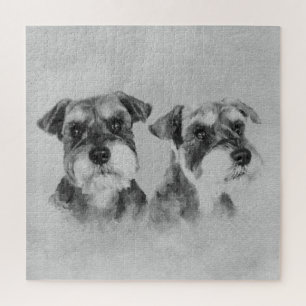 Miniatuur Schnauzers Grayscale Digital art Legpuzzel