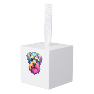 Miniatuur Shining Schnauzer Neon Retro Sticker Kubus Ornament