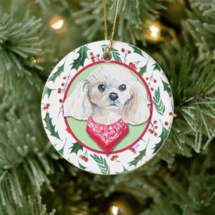 Miniatuur White Podle Holly Border Keramisch Ornament
