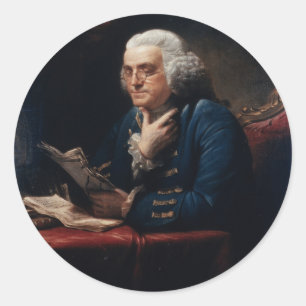 Miniatuurportret, Benjamin Franklin Founding Fathe Ronde Sticker