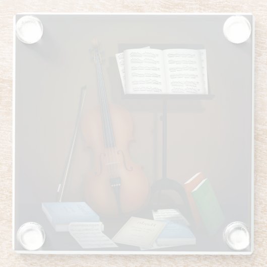 Miniatuurscène voor Cello & Music-standaard Glazen Onderzetter (Achterkant)