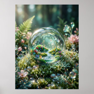 Miniatuurwereld in dauwdruppel poster