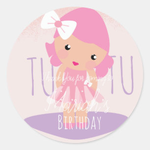 Miniballetrok Verjaardagskaart Roze Glitters Ronde Sticker