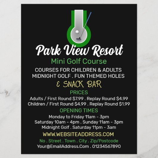 Minigolf Logo, Minigolfbaan Adverteren Flyer (Voorkant)