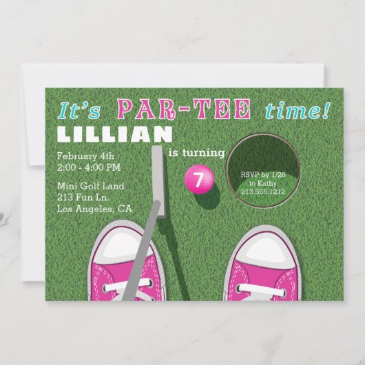Minigolf Par-T-shirt Putt Putt Verjaardag Meisje Kaart (Voorkant)