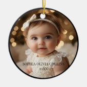 Minimaal 2 Foto Schattige Pasgeboren Baby Naam Mod Keramisch Ornament (Voorkant)
