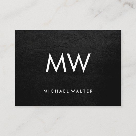 Minimaal 2 Letter Monogram Faux leder Visitekaartje (Voorkant)