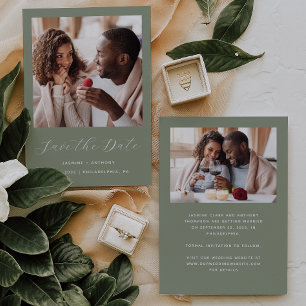 Minimaal 2-Photo Script Sage Green Save The Date