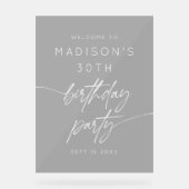 Minimaal 30e verjaardagsfeest welkom wit script acryl bord (Voorkant)