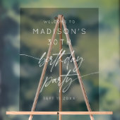 Minimaal 30e verjaardagsfeest welkom wit script acryl bord (Neutraal)