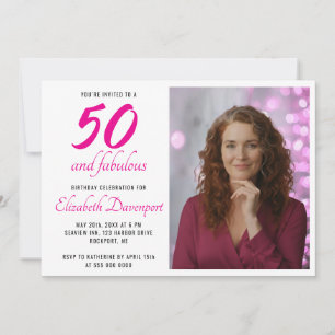 Minimaal 50 en Fabulous Roze Foto Verjaardag Kaart