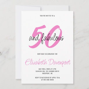 Minimaal 50 en Fabulous Zwart en Roze Verjaardag Kaart
