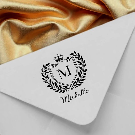 Minimaal aangepast monogram naam koninklijk wapen  	rubberstempel