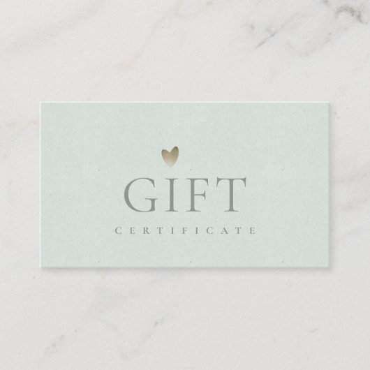 Minimaal Aqua Script Silver Heart Cadeaucertificaa Visitekaartje (Voorkant)