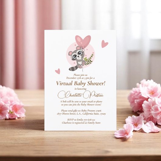 Minimaal Baby shower Cute Raccoon Virtual Kaart